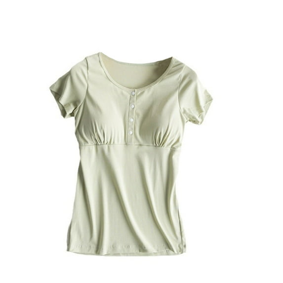 breaise Womens Maternity Nursing Short Sleeve Tops Built in Bra for Breastfeeding Maternity Sleepwear Button Down Nightgown