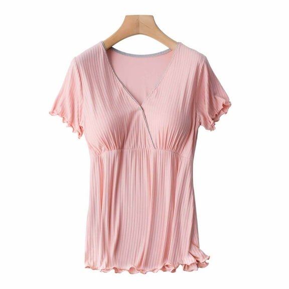 breaise Womens Maternity Nursing Tops Comfy Short Sleeve Breastfeeding Shirts Summer Snap Button V-Neck Tee Postpartum T-Shirts Pregnancy Clothes M-3XL