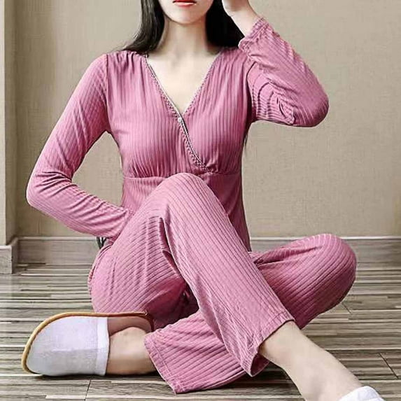 breaise Womens Maternity Pajamas Sets 2 Piece Outfits Long Sleeve Breastfeeding Tops and Lounge Pant Set Cozy Mama Clothes