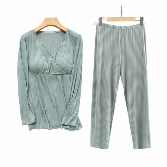 breaise Womens Maternity Pajamas Sets 2 Piece Outfits Long Sleeve Breastfeeding Tops and Lounge Pant Set Cozy Mama Clothes
