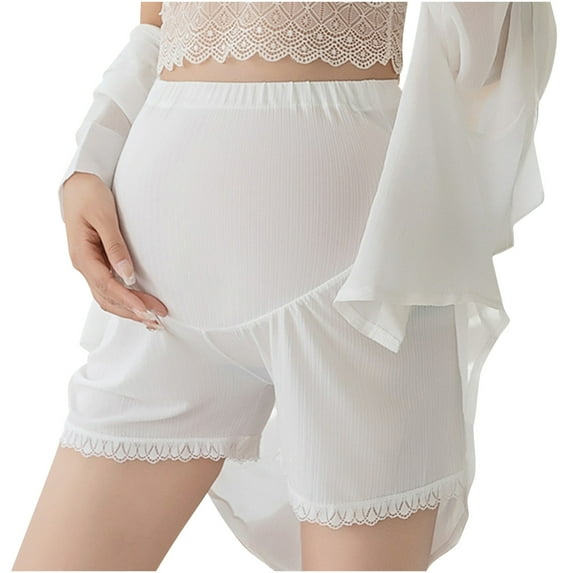 breaise Womens Maternity Slip Shorts Lace Trim Loung Shorts Over The Belly Pajama Sleep Lounge Pregnancy Sleepwear Summer Pregnant Shorts