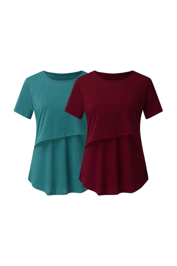 Womens Nursing Tops 2 Pack - Short Sleeve Breastfeeding Shirts - Soft Double Layer Pregnancy Clothes - Trendy 2025 Maternity Shirt Pregnancy Clothes - Postpartum Tee Shirt
