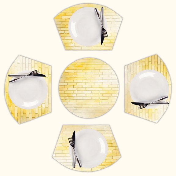 brick , yellow Brick Stone Round Table Placemats Set Of 5 Wedge Table Mats Washable Heat Resistant Place Mat For Dining Table Kitchen Farmhouse Restaurant