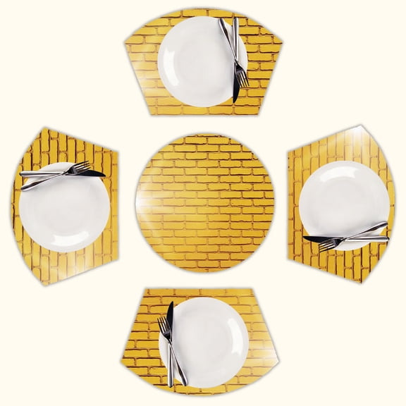 brick , yellow Brick Stone sunlight Round Table Placemats Set Of 5 Wedge Table Mats Washable Heat Resistant Place Mat For Dining Table Kitchen Farmhouse Restaurant
