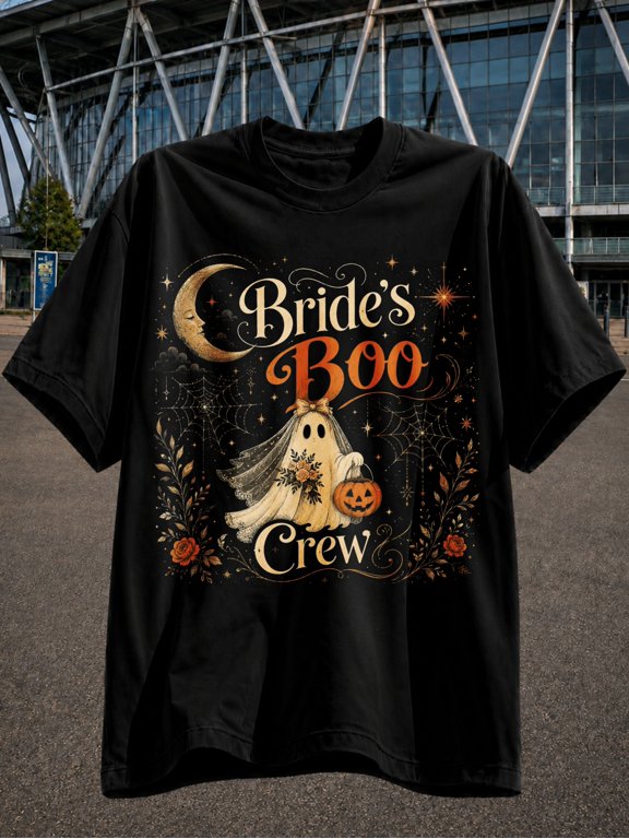 brides boo crew with ed pumpkin bucket webs roses and gothic halloween graphic unisex all t shirt