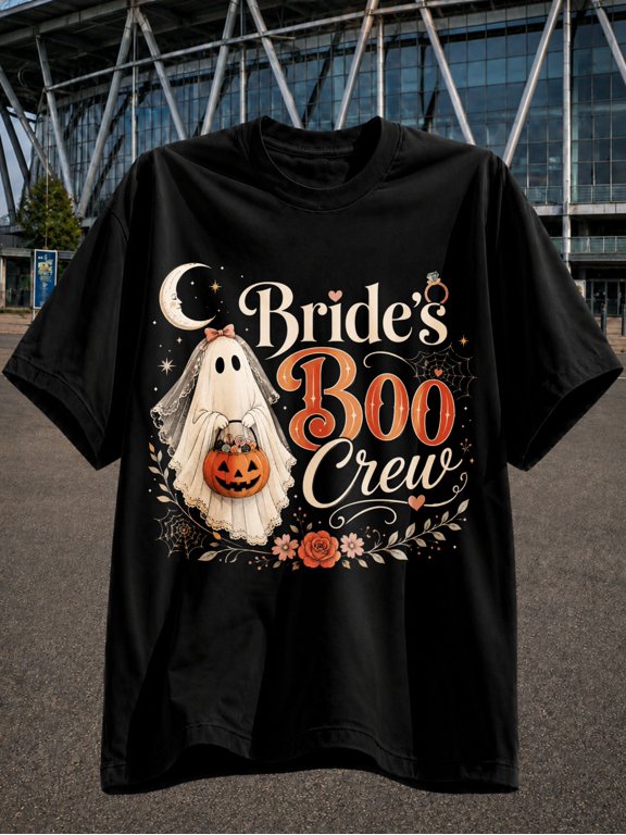 brides boo crew with pumpkin bucket webs flowers and vintage halloween graphic unisex t shirt