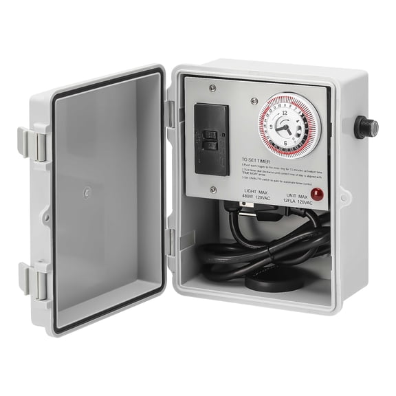 Briidea Multi-Purpose Control Panel for 1/2-1HP Fountains, Circulators, Aerators with 24H Timer, Light Control, GFCI, IP65 for Gardens & Ponds