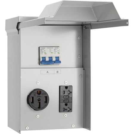 briidea Temporary Power Outlet Panel, RV Panel Outlet with a 20, 50 Amp Receptacle Installed, Prewired, Weatherproof