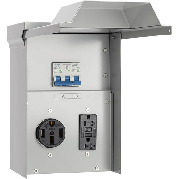 briidea Temporary Power Outlet Panel, RV Panel Outlet with a 20, 50 Amp Receptacle Installed, Prewired, Weatherproof