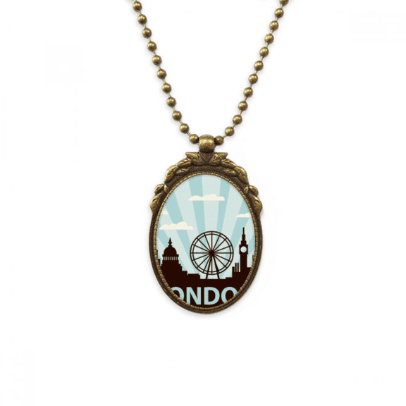 britain uk london eye outline united kingdom antique necklace vintage bead pendant keychain