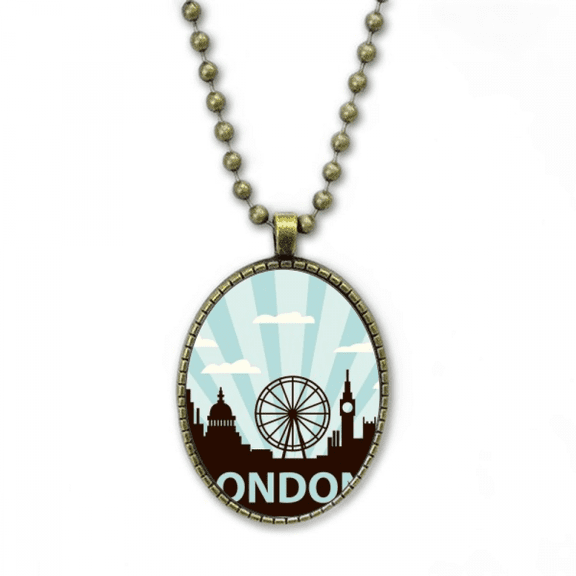 britain uk london eye outline united kingdom necklace vintage chain bead pendant jewelry collection