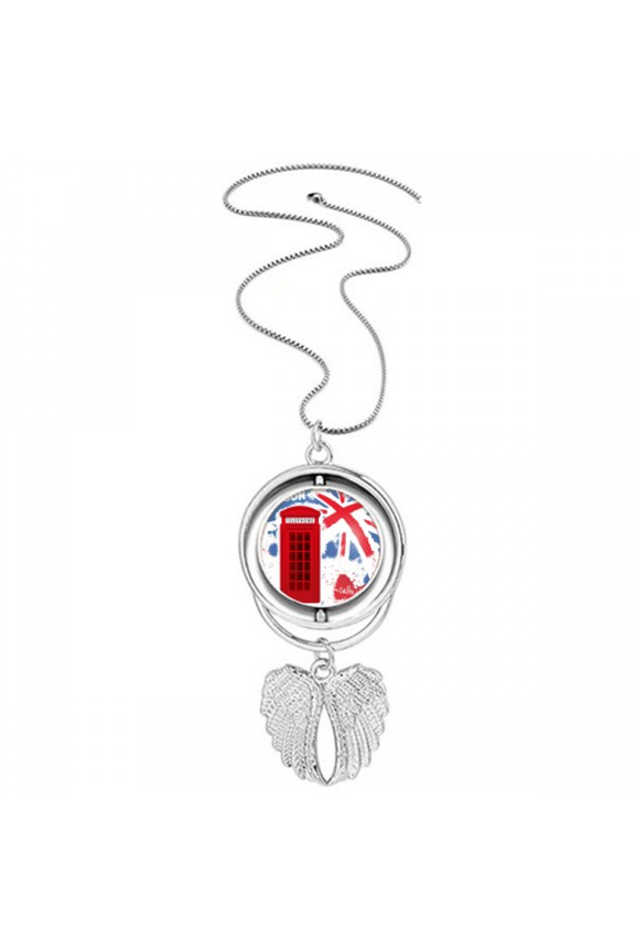 britain uk london flag red teleph booth Pendant Angel Wings Rotating Necklace Jewelry