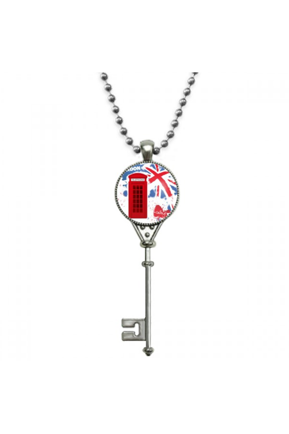 britain uk london flag red teleph booth pendant vintage necklsilver key jewelry