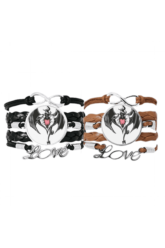 broken armor love heart huge wings bracelet hand strap leather wristband double set