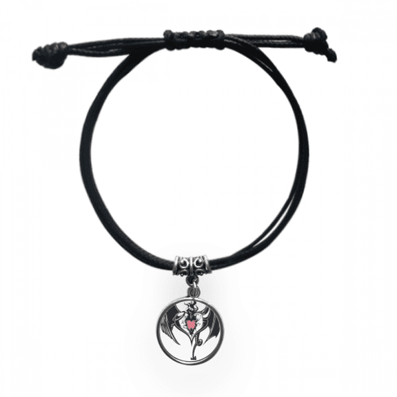 broken armor love heart huge wings bracelet leather wristband black jewelry