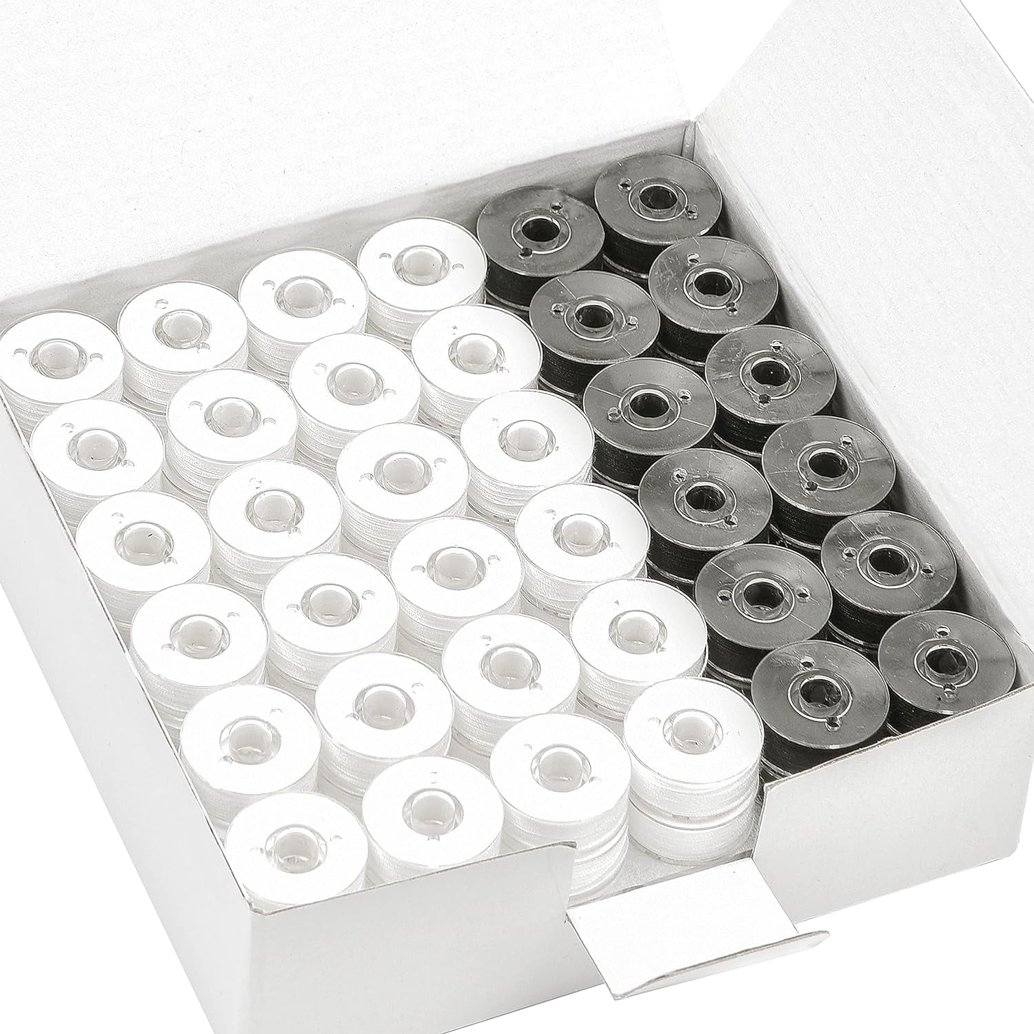 brothread 144pcs (96White+48Black) Prewound Bobbin Thread Plastic Side for Commercial & Home Embroidery and Sewing Machine-Cottonized Soft Feel Polyester Sewing Thread