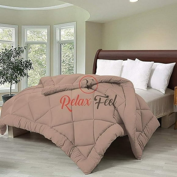 Relaxfeel 250 GSM Microfibre Plain 60x90 Inch Single Bed Comforter/Quilt/Duvet/Razai/Rajai (Beige)