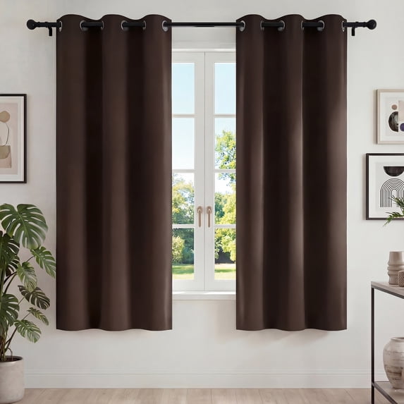 Blackout Curtains for Bedroom, Thermal Insulated Blackout Curtain 2 Panels 42x72 inch, Black Drapes with Grommets, Noise Reducing Energy Saving & Wrinkle-Free Drapes for Living Room,Brown