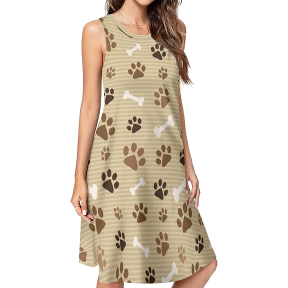 brown footprints and bones Spring Summer Dresses for Women Fashion T-shirt Dress Casual Sleeveless Loose Sundress with Pockets