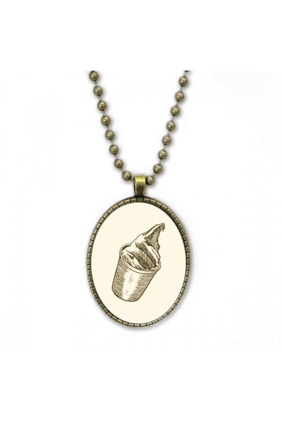 brown hand sketching cup ice necklace vintage chain bead pendant jewelry collection