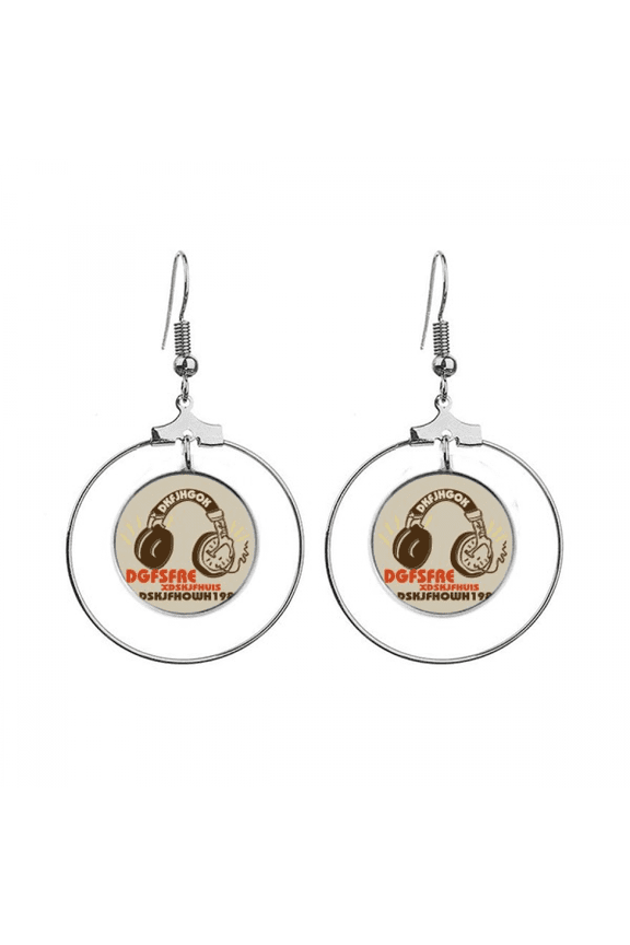 brown headset rock music earrings dangle hoop jewelry drop circle