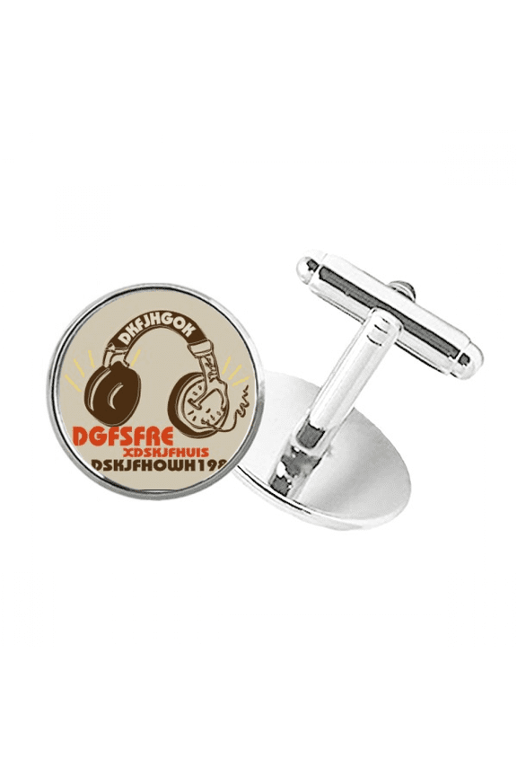 brown headset rock music round button cuff clip stud cufflinks