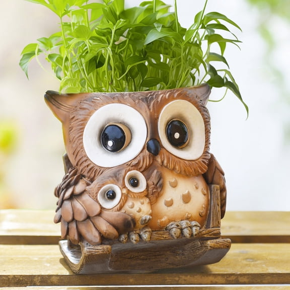 Quoowiit Resin Owl Rocking Chair Plant Pots, 4.5" with Drainage Holes for Small Succulents, Indoor and Outdoor Use