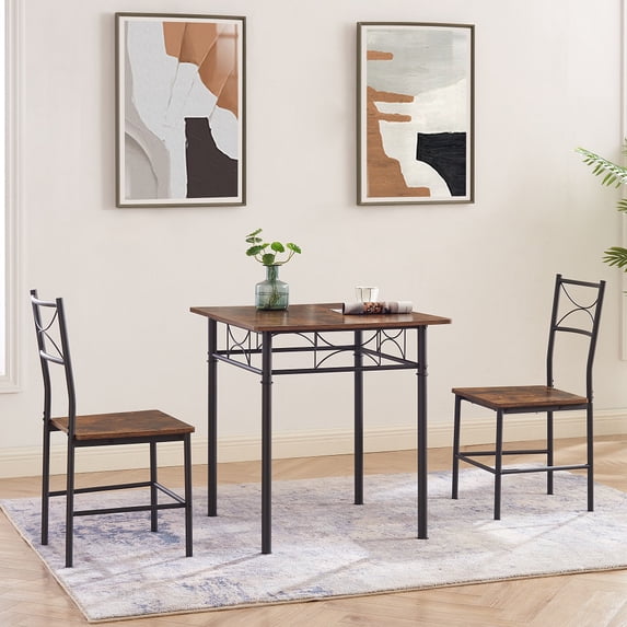 brown3-Piece Kitchen Dining Room Table Set Retro Brown chair