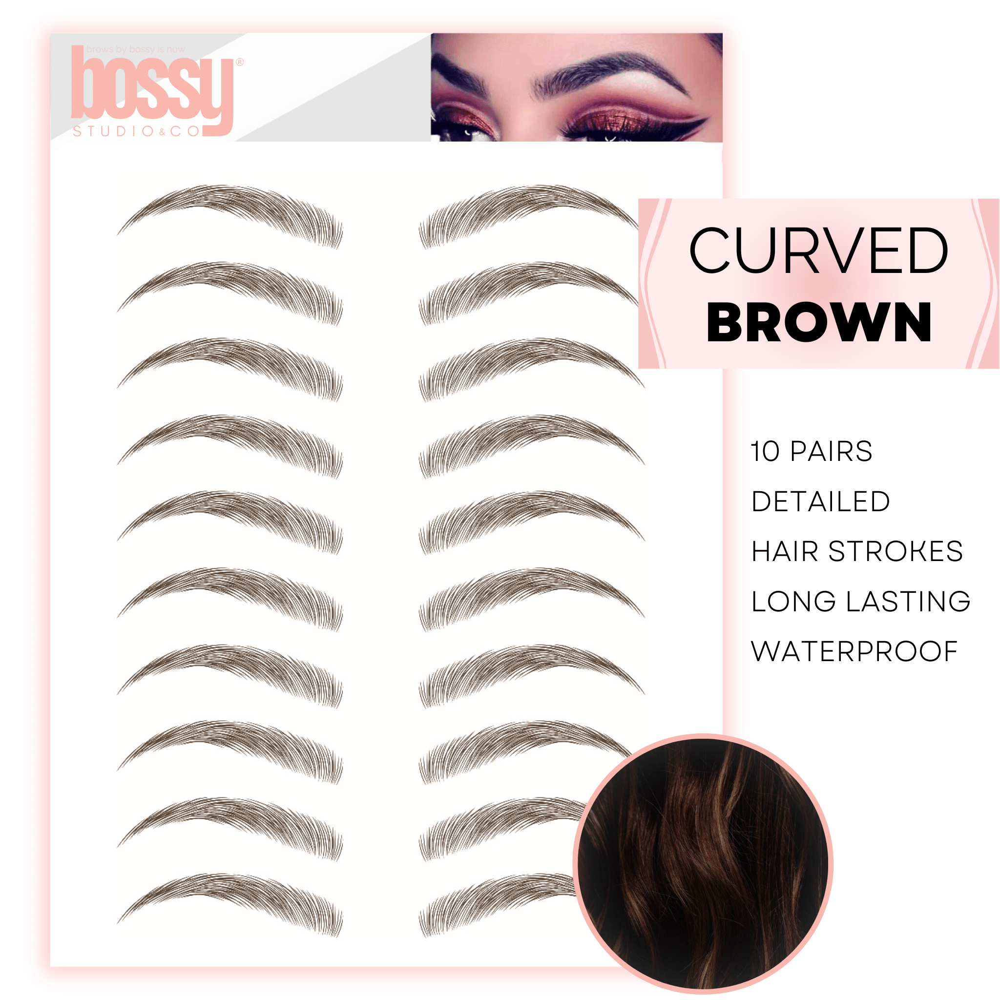brows by bossy Temporary Eyebrow Tattoo, 8 Colors & 6 Styles