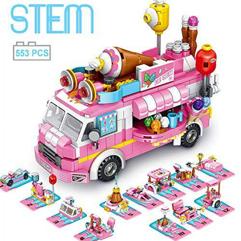 brusionly STEM Building Toys, Toys for 6 Year Old Girls 553 PCS Ice Cream  Car 25 Forms STEM Activities for Kids Ages 5-7 Ice Cream Vehicles Kit