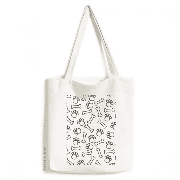 bs paw prints line-drawing animal tote canvas bag shopping satchel casual handbag