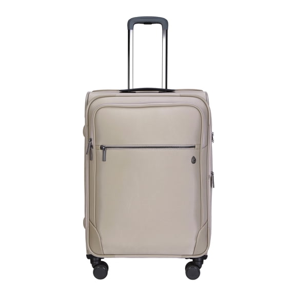 btL 24-inch Expandable Nylon Softside Checked Upright Luggage With 360 Spinner Wheels and Divider Pockets, Taupe