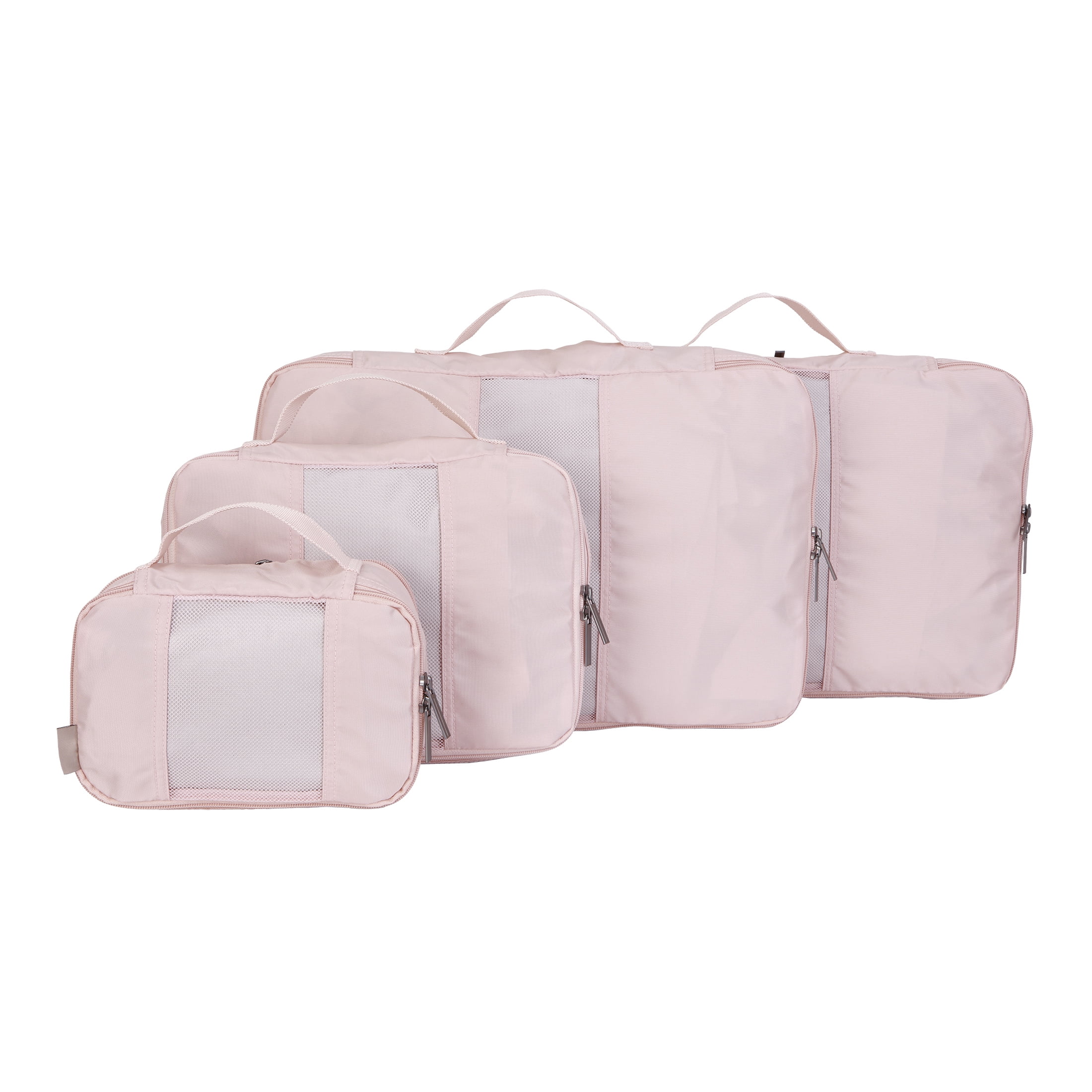 btL Brand 4 Piece Nylon Mesh Front Zippered Expandable Compression Packing Cubes, Rose Smoke