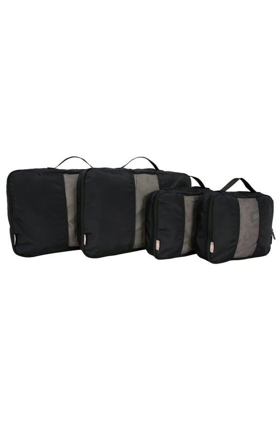 4 Piece Nylon Mesh Front Expandable Zippered Compression Packing Cubes, Black