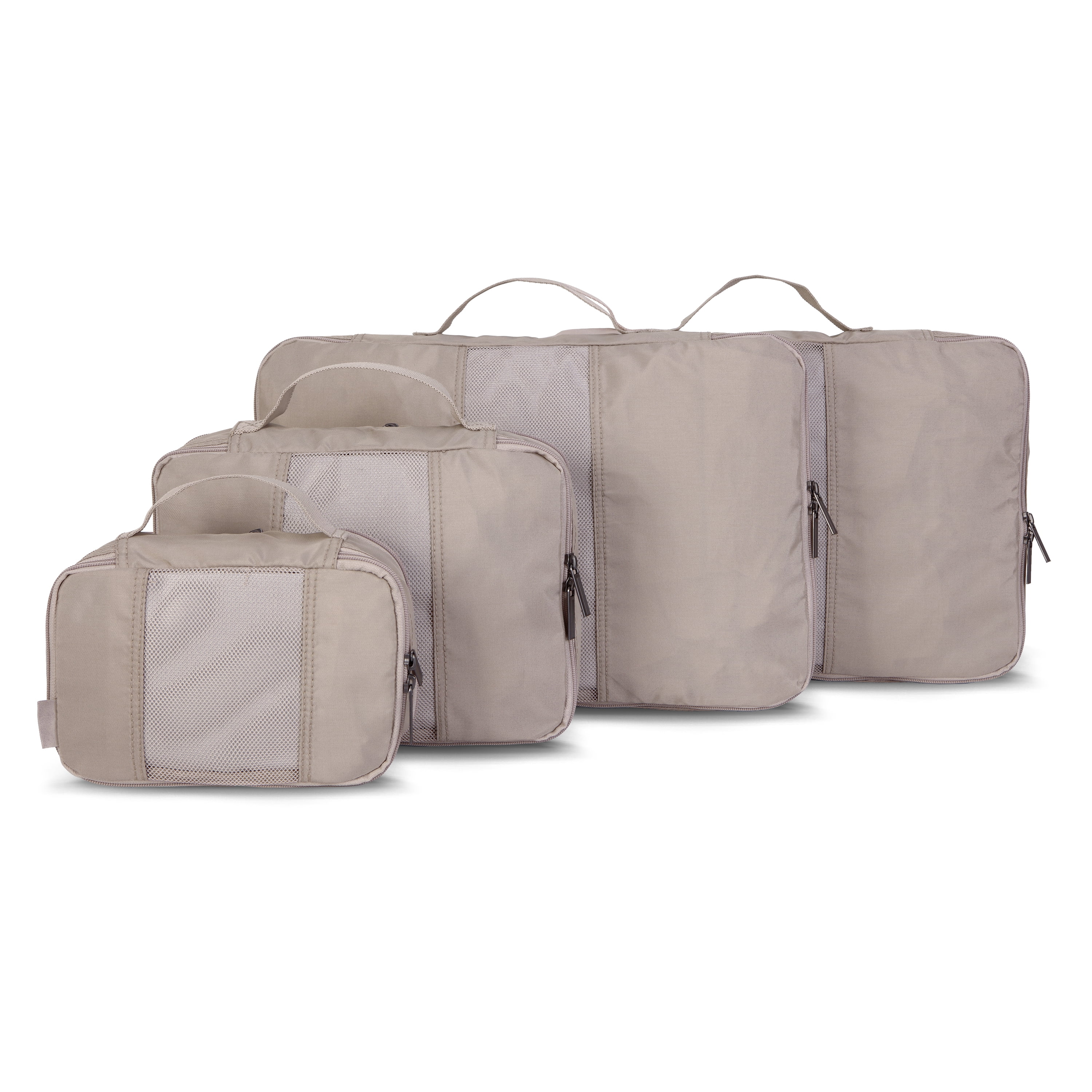 btL 4 Piece Nylon Mesh Front Expandable Zippered Compression Packing Cubes, Taupe