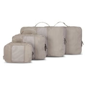 btL 4 Piece Recycled Nylon Front See-Through Mesh Zippered Expandable Compression Packing Cubes, Taupe