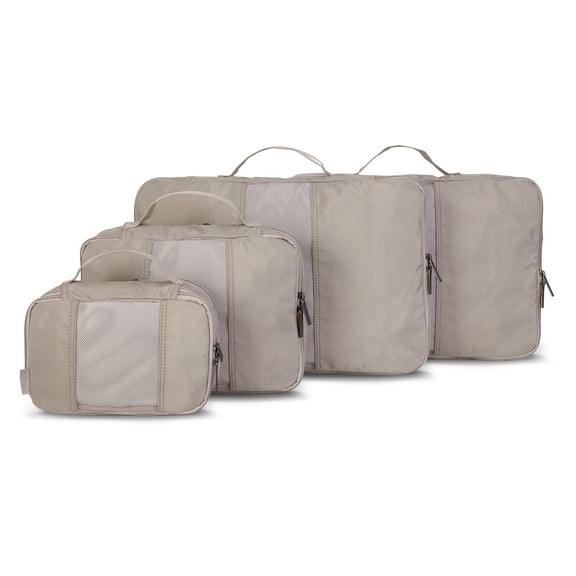 btL 4 Piece Nylon Mesh Front Expandable Zippered Compression Packing Cubes, Taupe