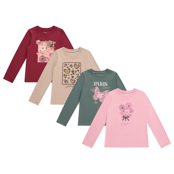 btween Girls' 4-Pack Long Sleeve Graphic T-Shirts, Nomad, Size 7/8