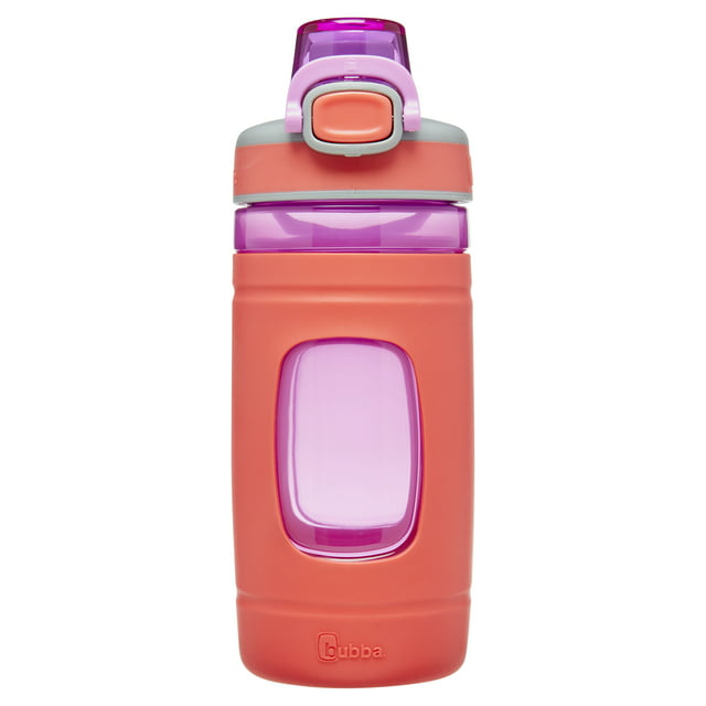 bubba Flo Kids Water Bottle Wide Mouth Lid with Silicone Sleeve Coral, 16 fl oz.