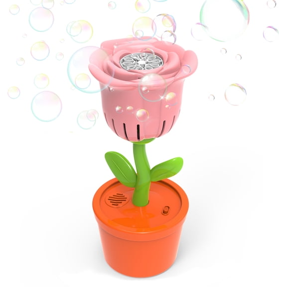 bubbles machine Vertical Bubble Maker with Sound Lamp Rose Flower Shaped Automatic Bubble Machine for Summer Parties Outdoors