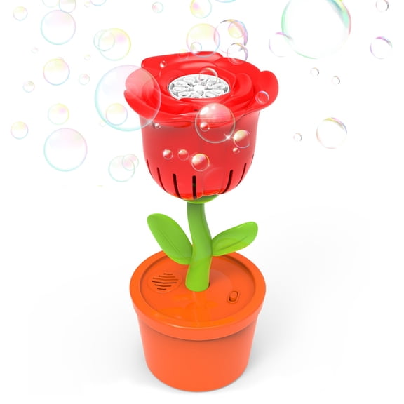 bubbles machine Vertical Bubble Maker with Sound Lamp Rose Flower Shaped Automatic Bubble Machine for Summer Parties Outdoors