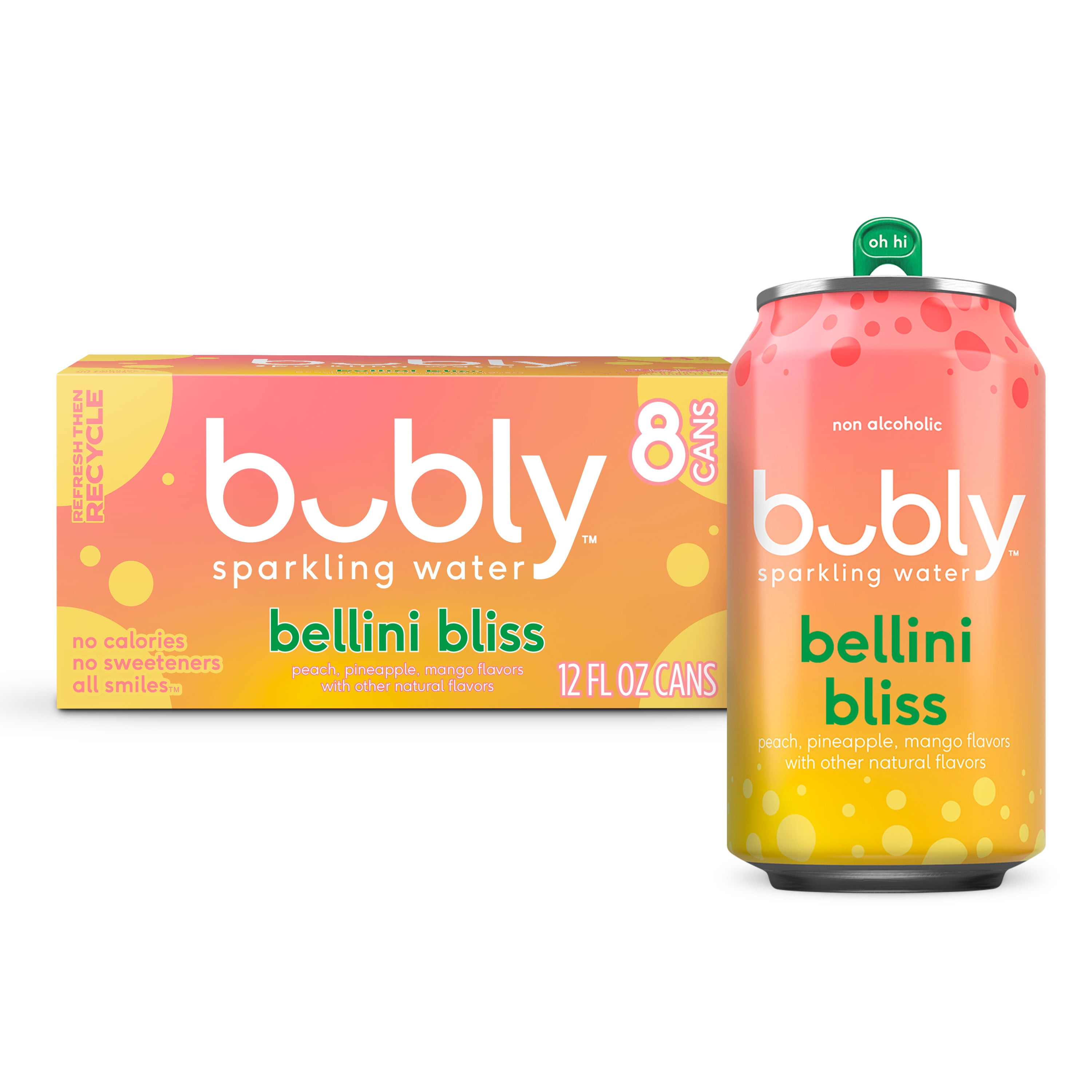 bubly Bellini Bliss Sparkling Water, 12 fl oz, 8 Pack Cans