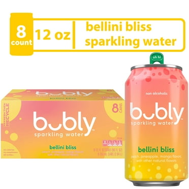 bubly Bellini Bliss Sparkling Water, 12 fl oz, 8 Pack Cans