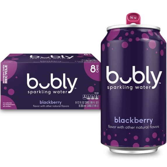bubly Sparkling Water, The Super Mario Galaxy Movie Blackberry, Zero Sugar & Zero Calories, 12 fl oz Cans (8 pack)