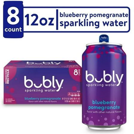 bubly Blueberry Pomegranate Sparkling Water, 12 fl oz, 8 Pack Cans - 2 Pack