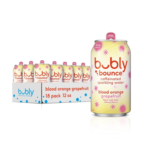 bubly Bounce Caffeinated Blood Orange Grapefruit Sparkling Water, 12 fl oz, 18 Pack Cans