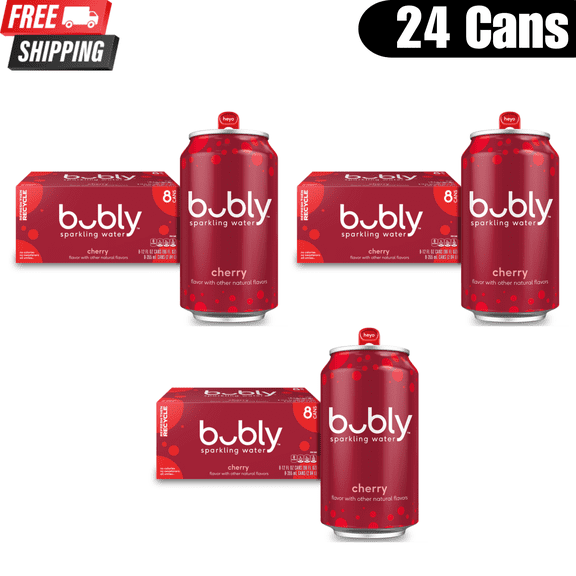 bubly Cherry Sparkling Water, Unsweetened Flavored Sparkling Water, 12 fl oz Cans, 24 Pack