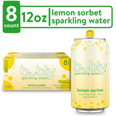 bubly Lemon Sorbet Sparkling Water, 12 fl oz, 8 Pack Cans
