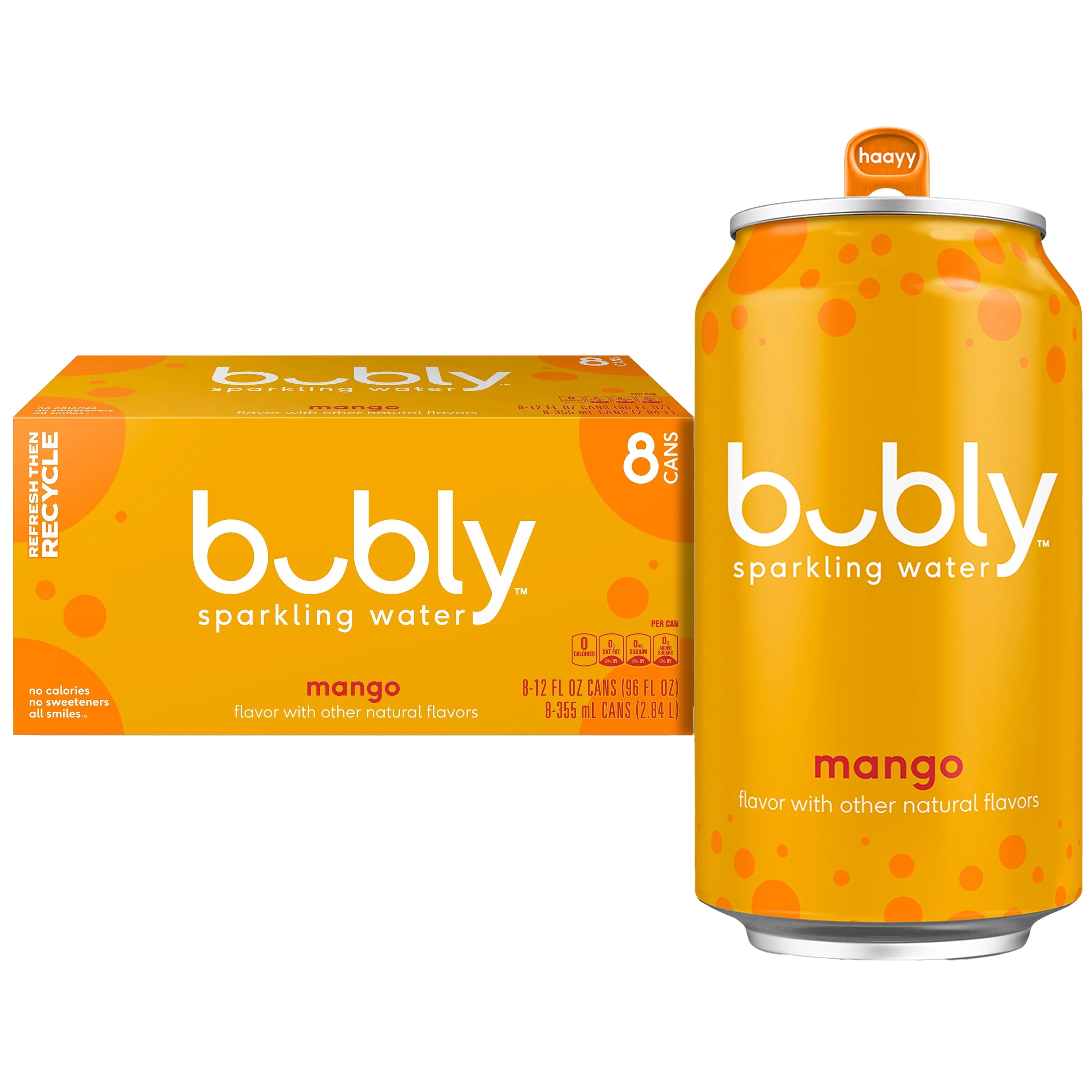 bubly Mango Sparkling Water, 12 fl oz, 8 Pack Cans