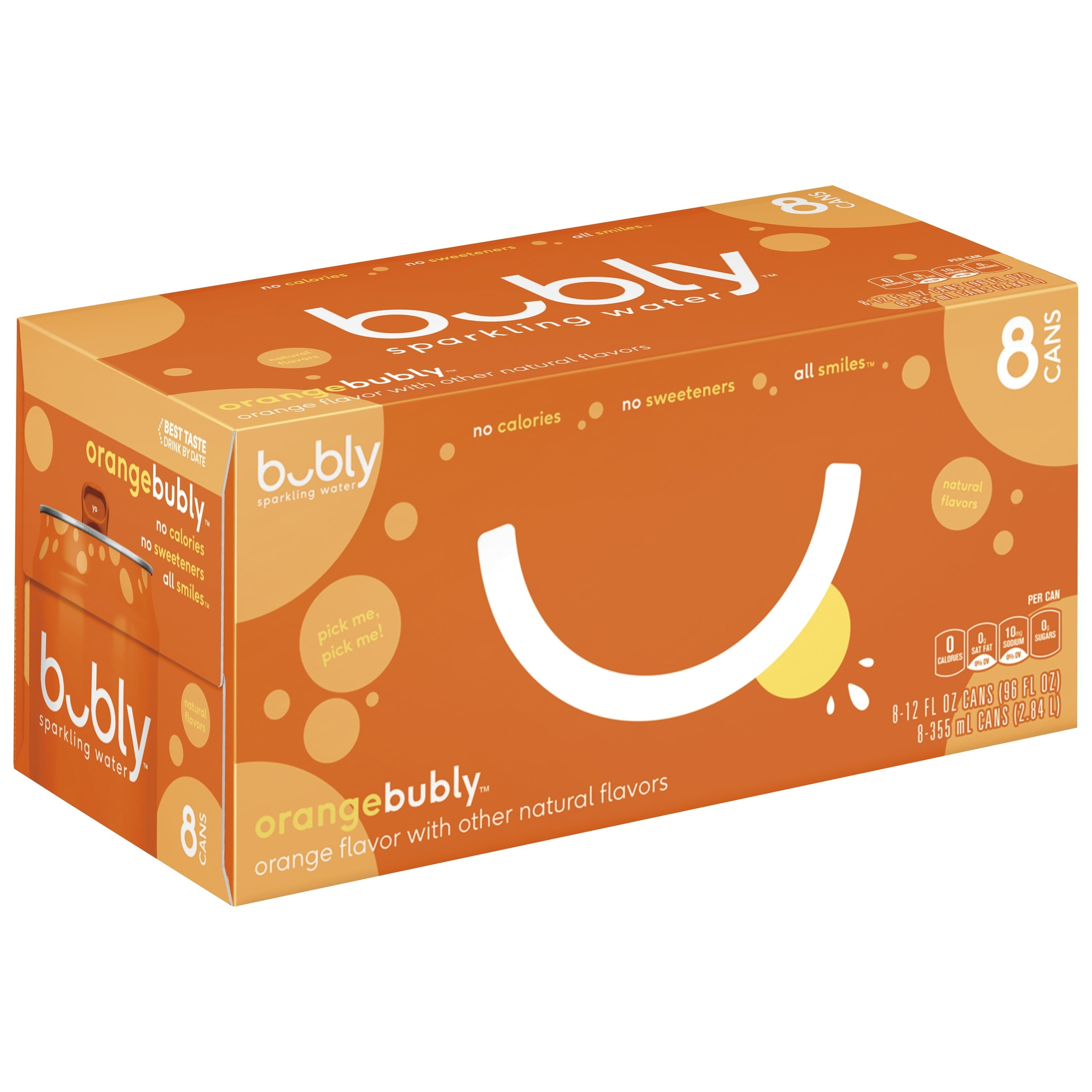 bubly Orange Flavored Sparkling Water, 12 oz, 8 Pack Cans